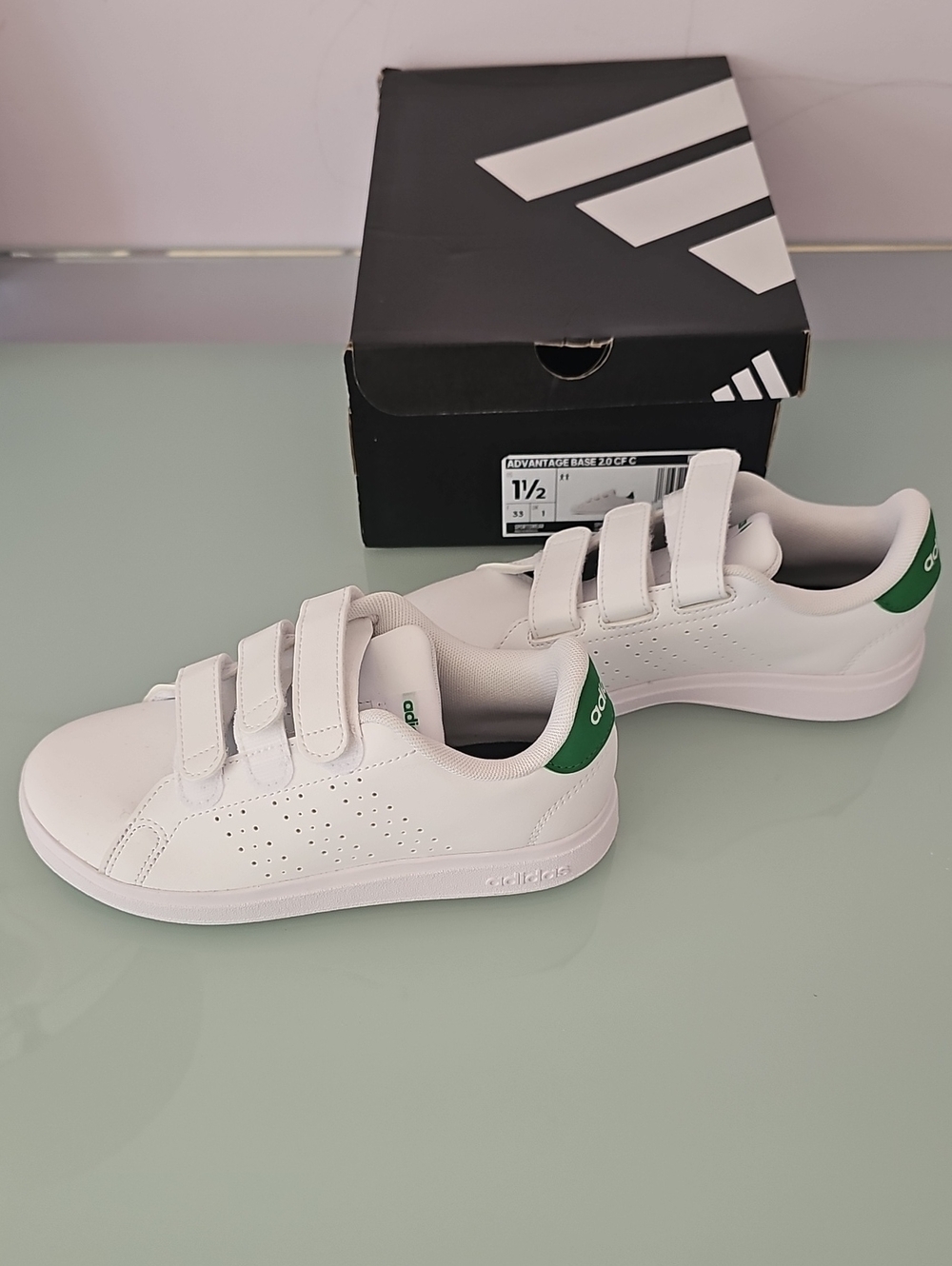 Adidas Kids White & Green Velcro Sneakers